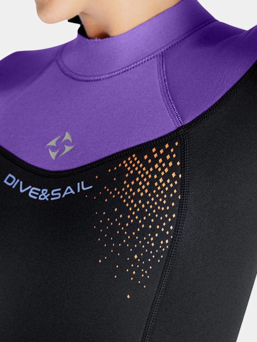 3mm Women's Cold-Proof Back Zip Long Sleeve One-Piece Purple Full Wetsuit