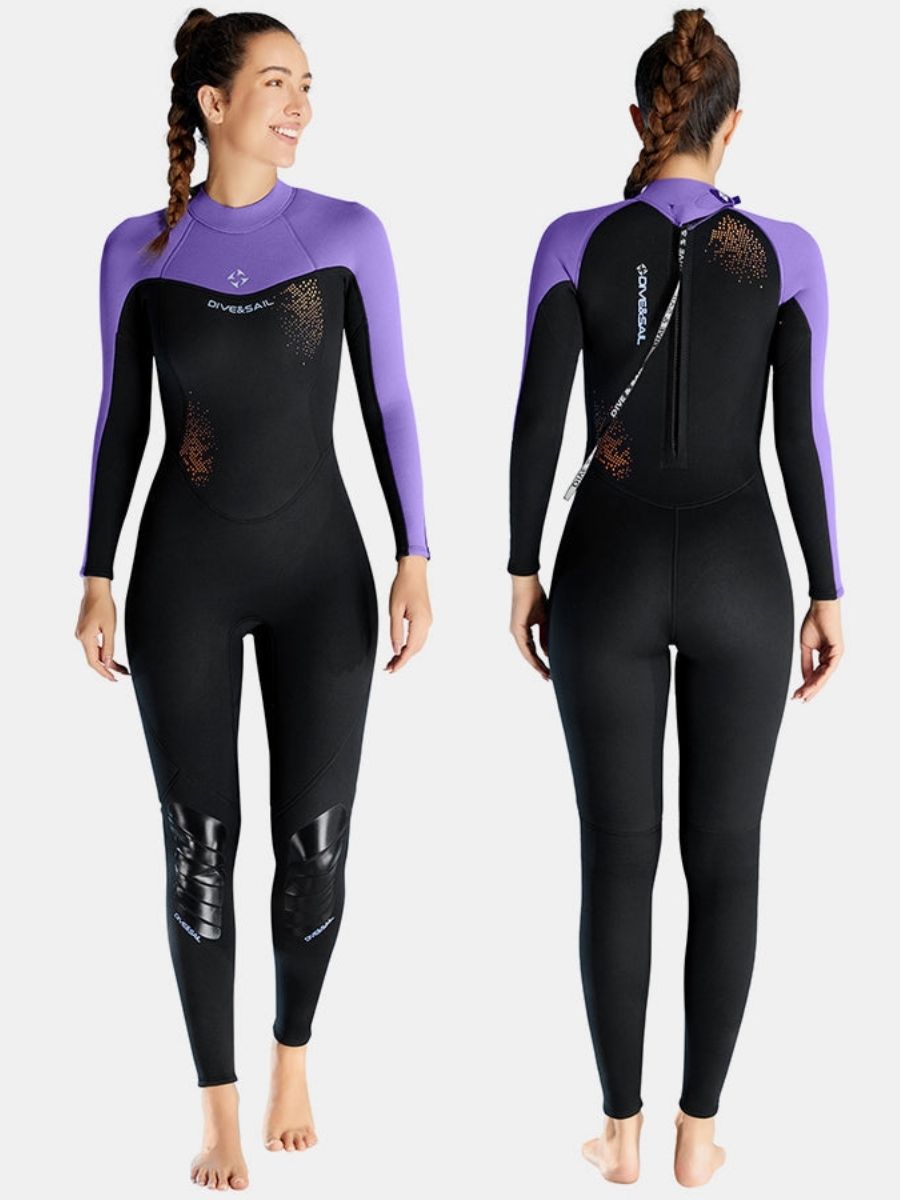 3mm Women's Cold-Proof Back Zip Long Sleeve One-Piece Purple Full Wetsuit