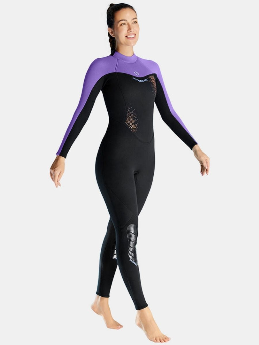 3mm Women's Cold-Proof Back Zip Long Sleeve One-Piece Purple Full Wetsuit