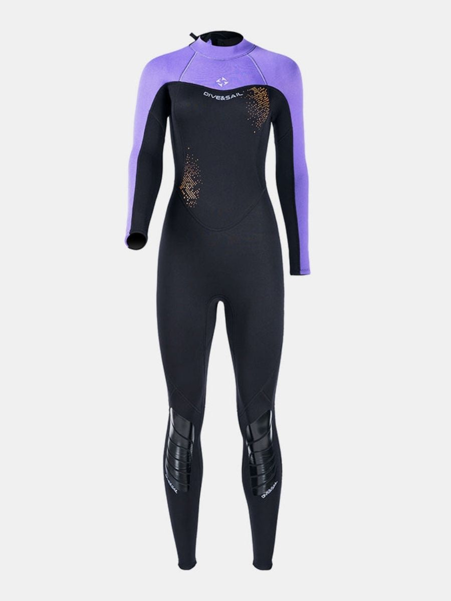 3mm Women's Cold-Proof Back Zip Long Sleeve One-Piece Purple Full Wetsuit