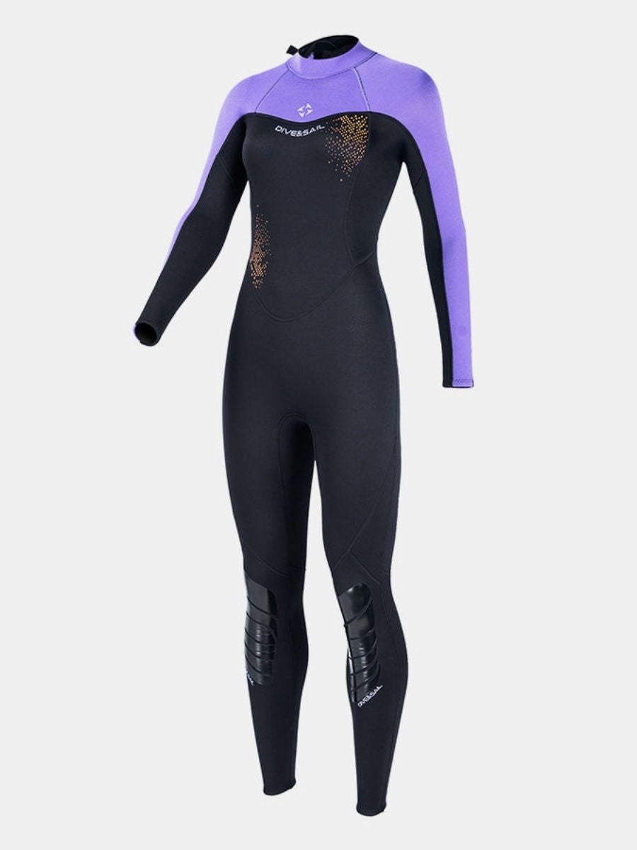 3mm Women's Cold-Proof Back Zip Long Sleeve One-Piece Purple Full Wetsuit