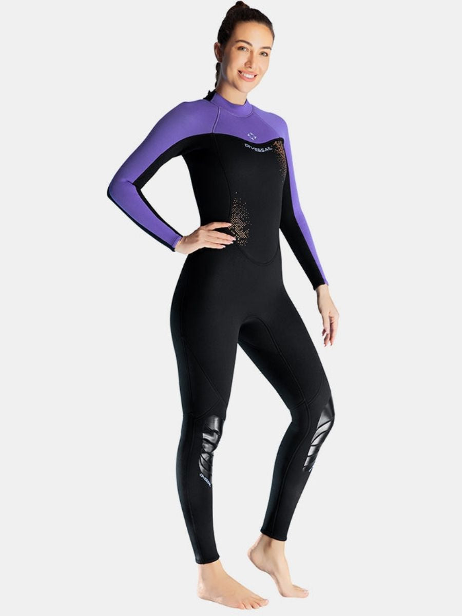 3mm Women's Cold-Proof Back Zip Long Sleeve One-Piece Purple Full Wetsuit