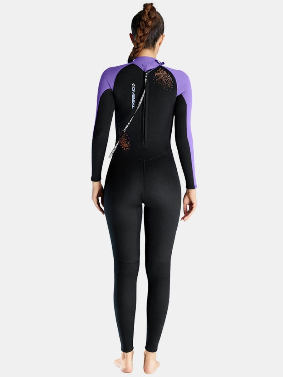 3mm Women's Cold-Proof Back Zip Long Sleeve One-Piece Purple Full Wetsuit