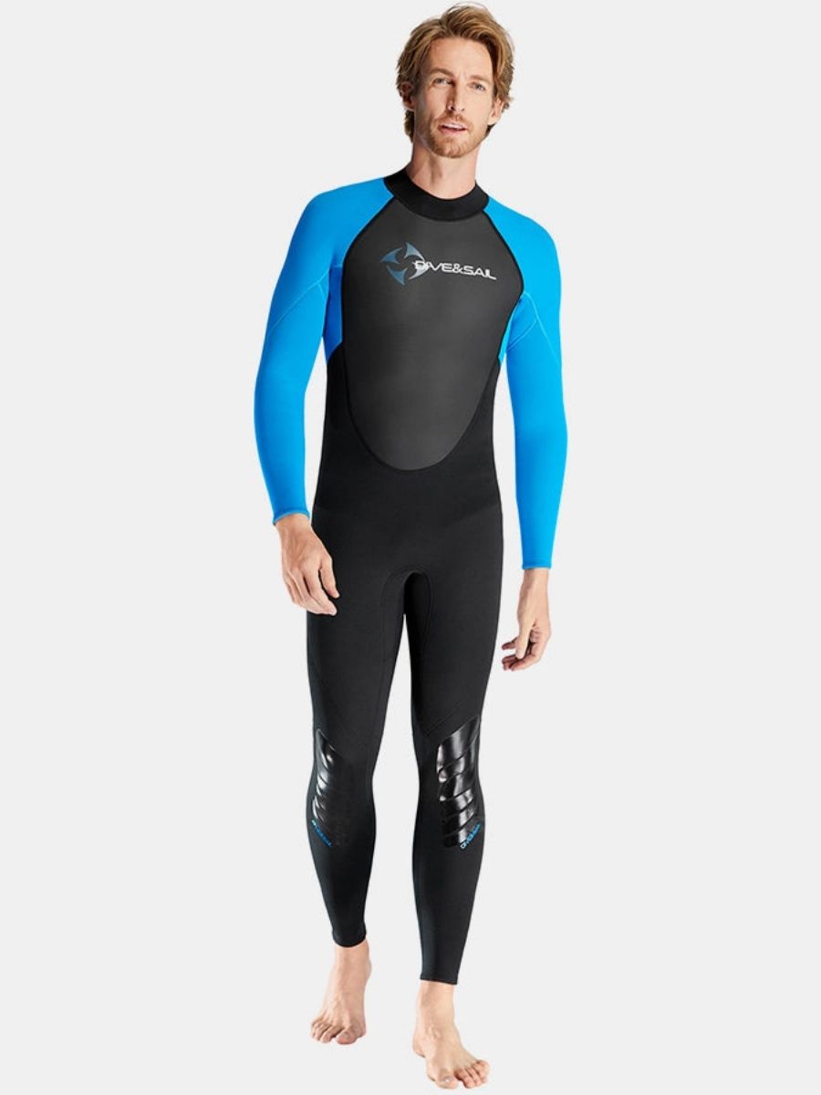 3mm Premium Men's One-Piece Back Zip Warmth and Cold-Proof Blue Full Wetsuit