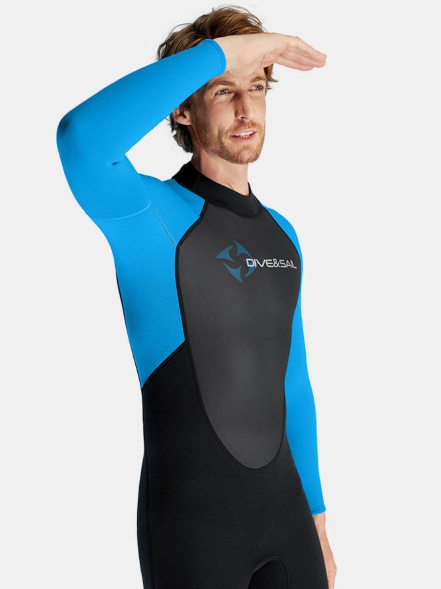 3mm Premium Men's One-Piece Back Zip Warmth and Cold-Proof Blue Full Wetsuit