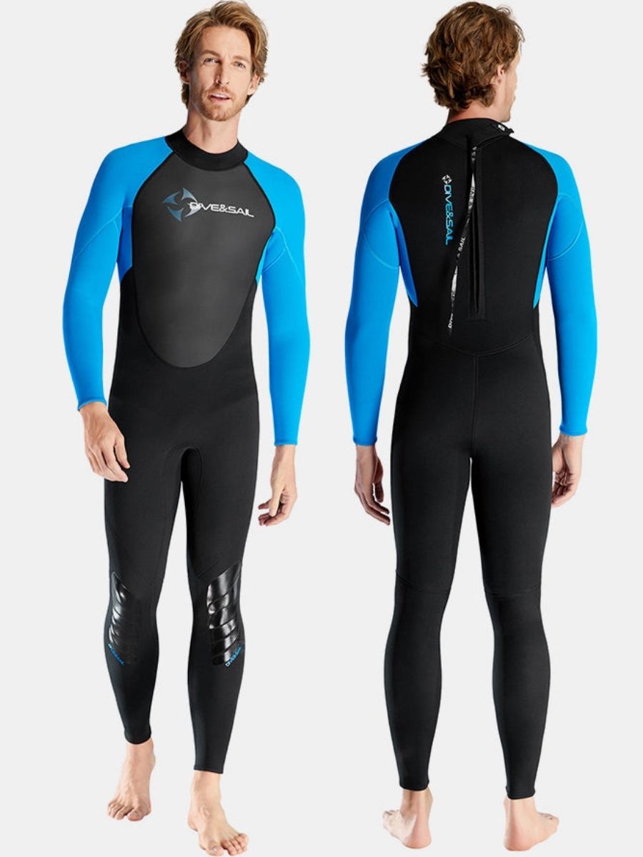 3mm Premium Men's One-Piece Back Zip Warmth and Cold-Proof Blue Full Wetsuit