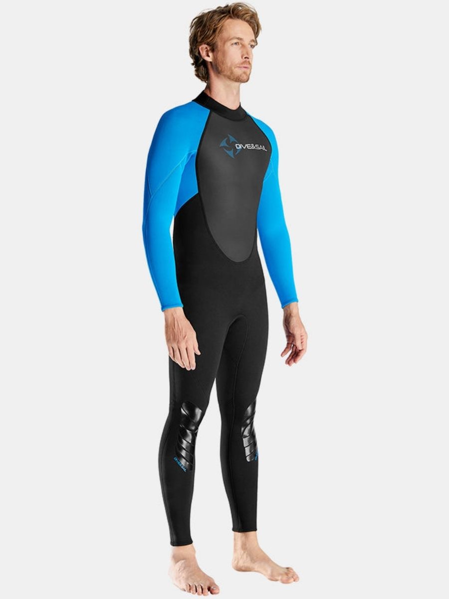 3mm Premium Men's One-Piece Back Zip Warmth and Cold-Proof Blue Full Wetsuit