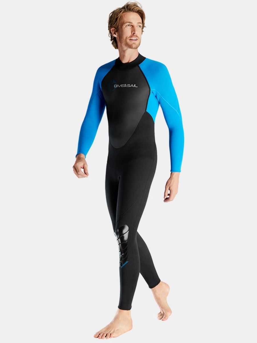 3mm Premium Men's One-Piece Back Zip Warmth and Cold-Proof Blue Full Wetsuit
