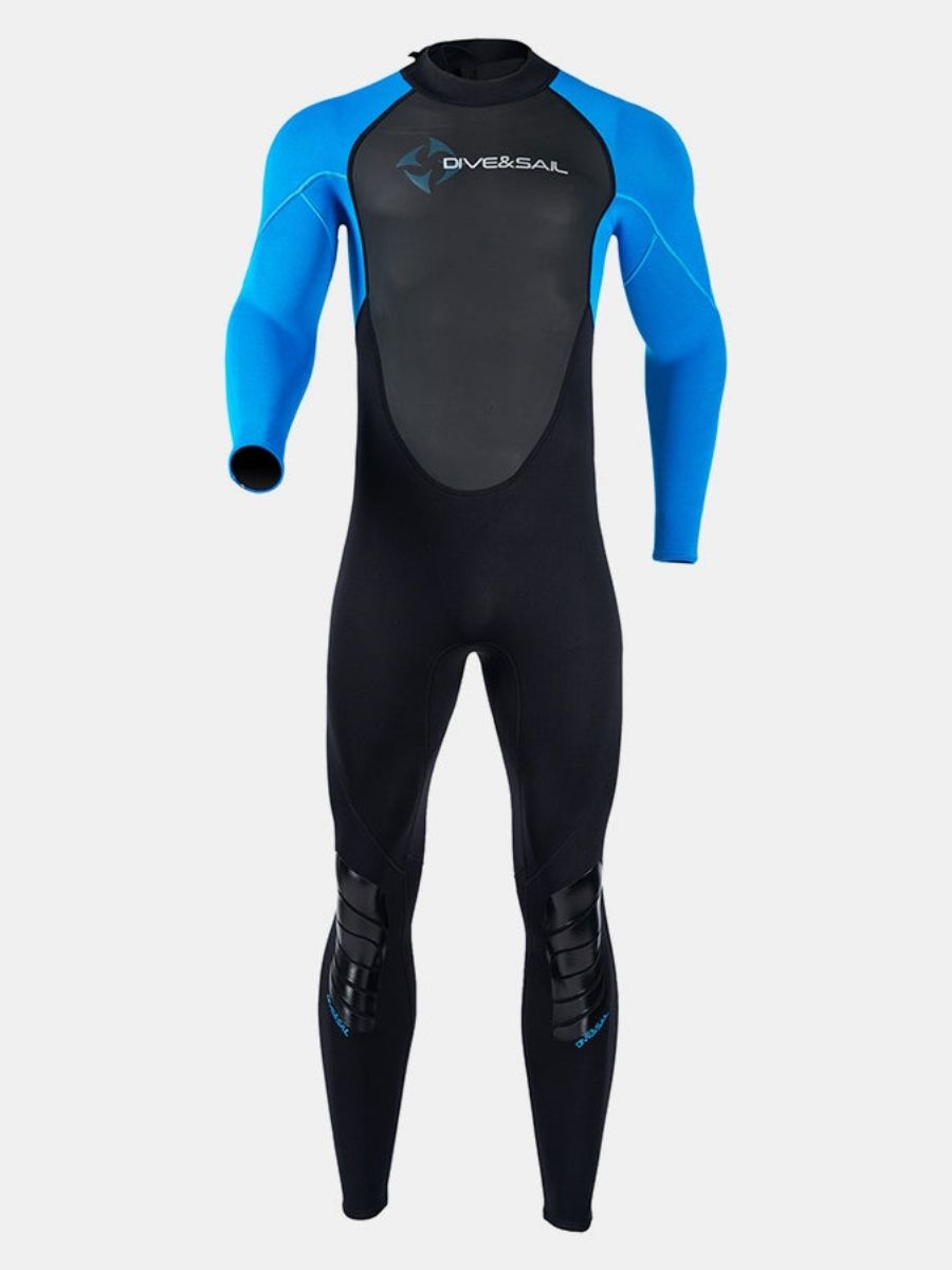 3mm Premium Men's One-Piece Back Zip Warmth and Cold-Proof Blue Full Wetsuit