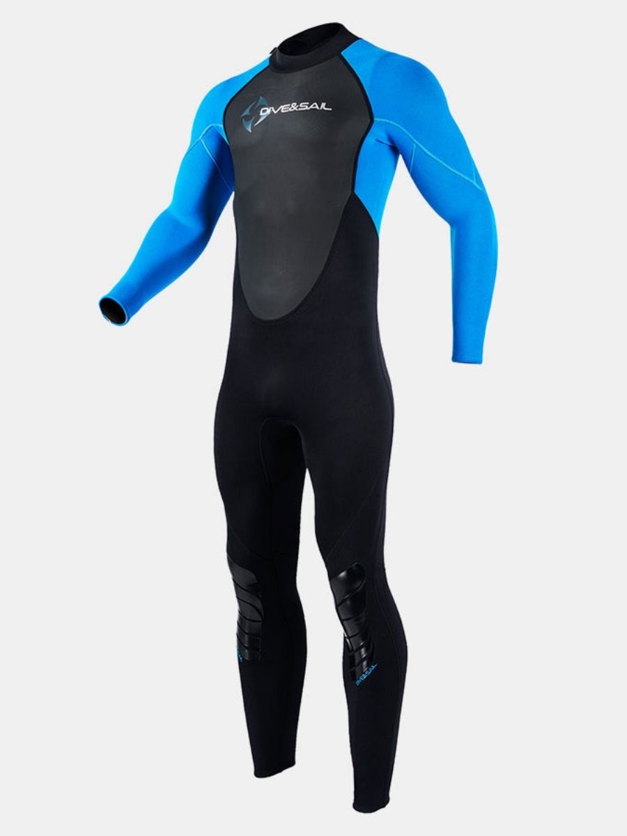 3mm Premium Men's One-Piece Back Zip Warmth and Cold-Proof Blue Full Wetsuit