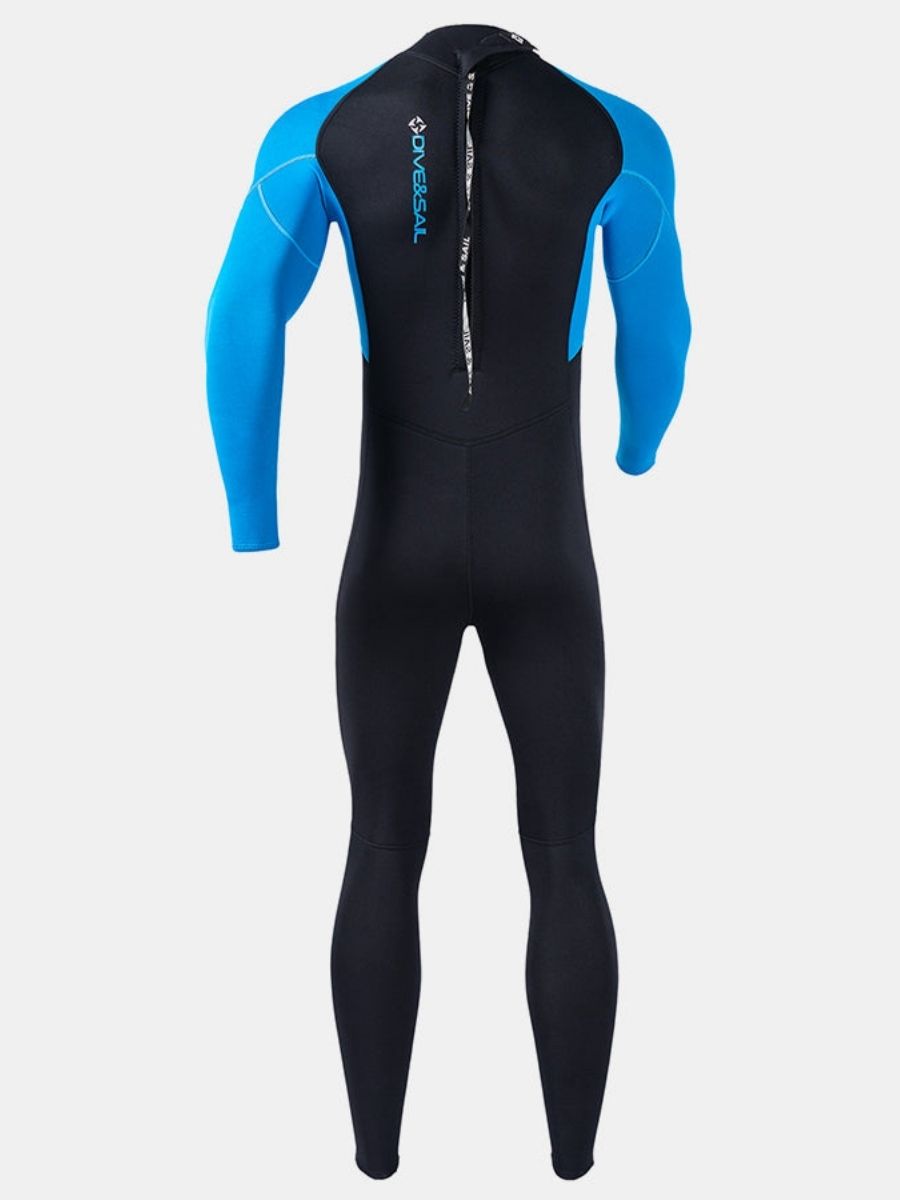 3mm Premium Men's One-Piece Back Zip Warmth and Cold-Proof Blue Full Wetsuit