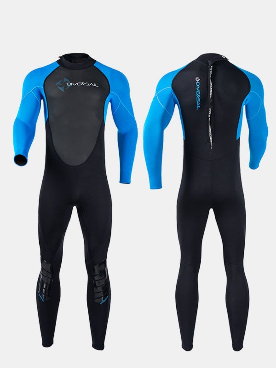 3mm Premium Men's One-Piece Back Zip Warmth and Cold-Proof Blue Full Wetsuit