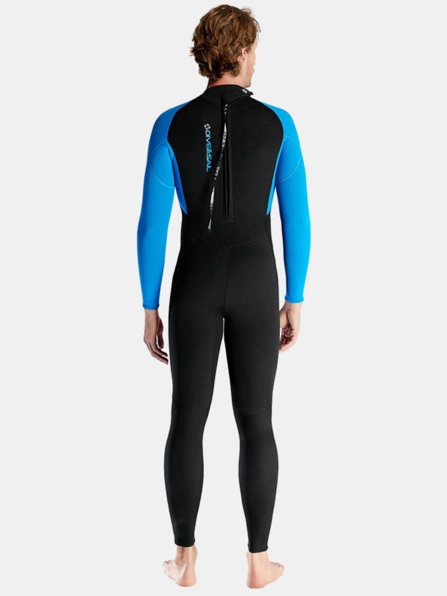 3mm Premium Men's One-Piece Back Zip Warmth and Cold-Proof Blue Full Wetsuit