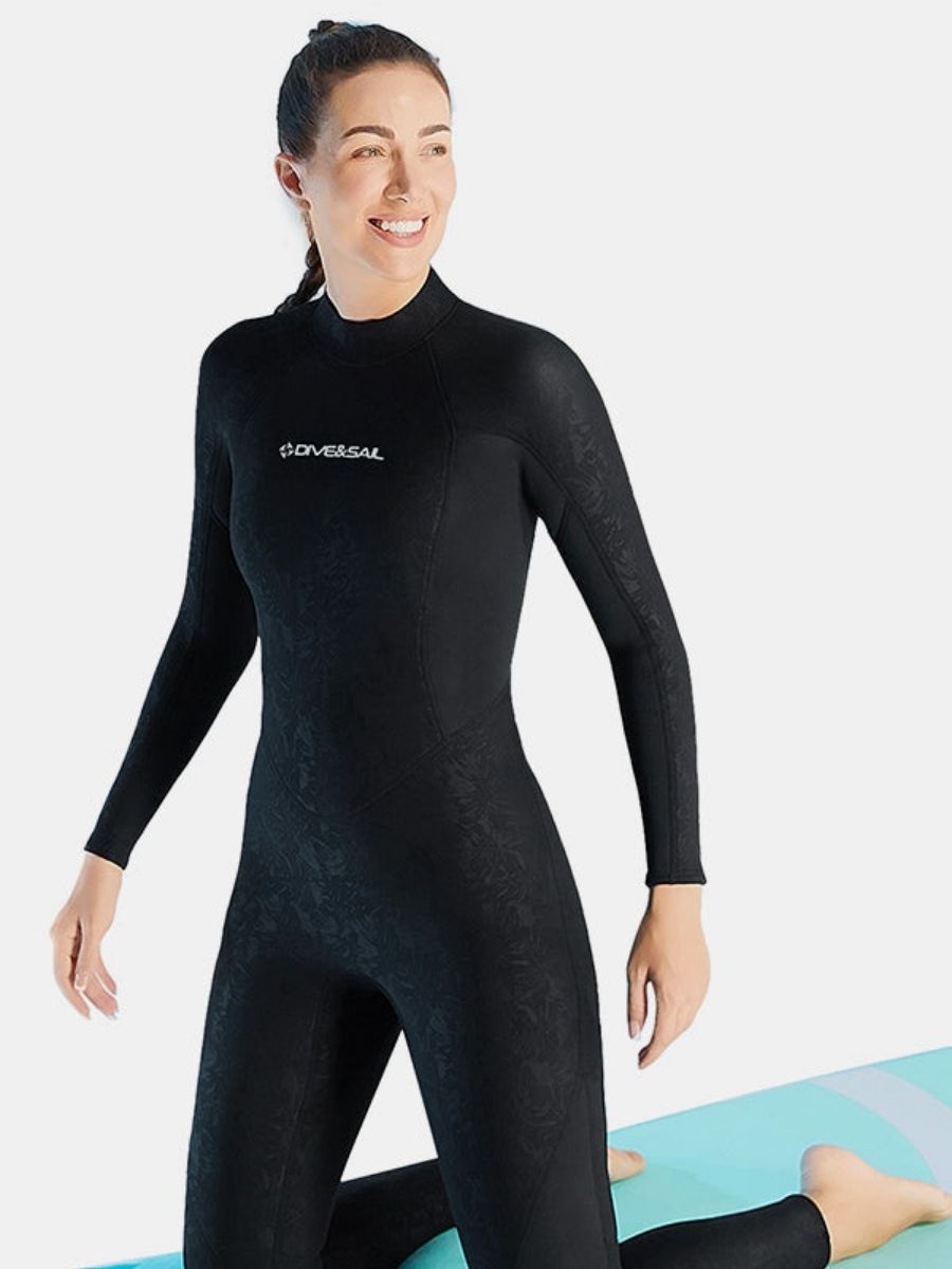 3mm Women's Long Sleeve UPF 50+ Back Zip One-Piece Black Full Wetsuit