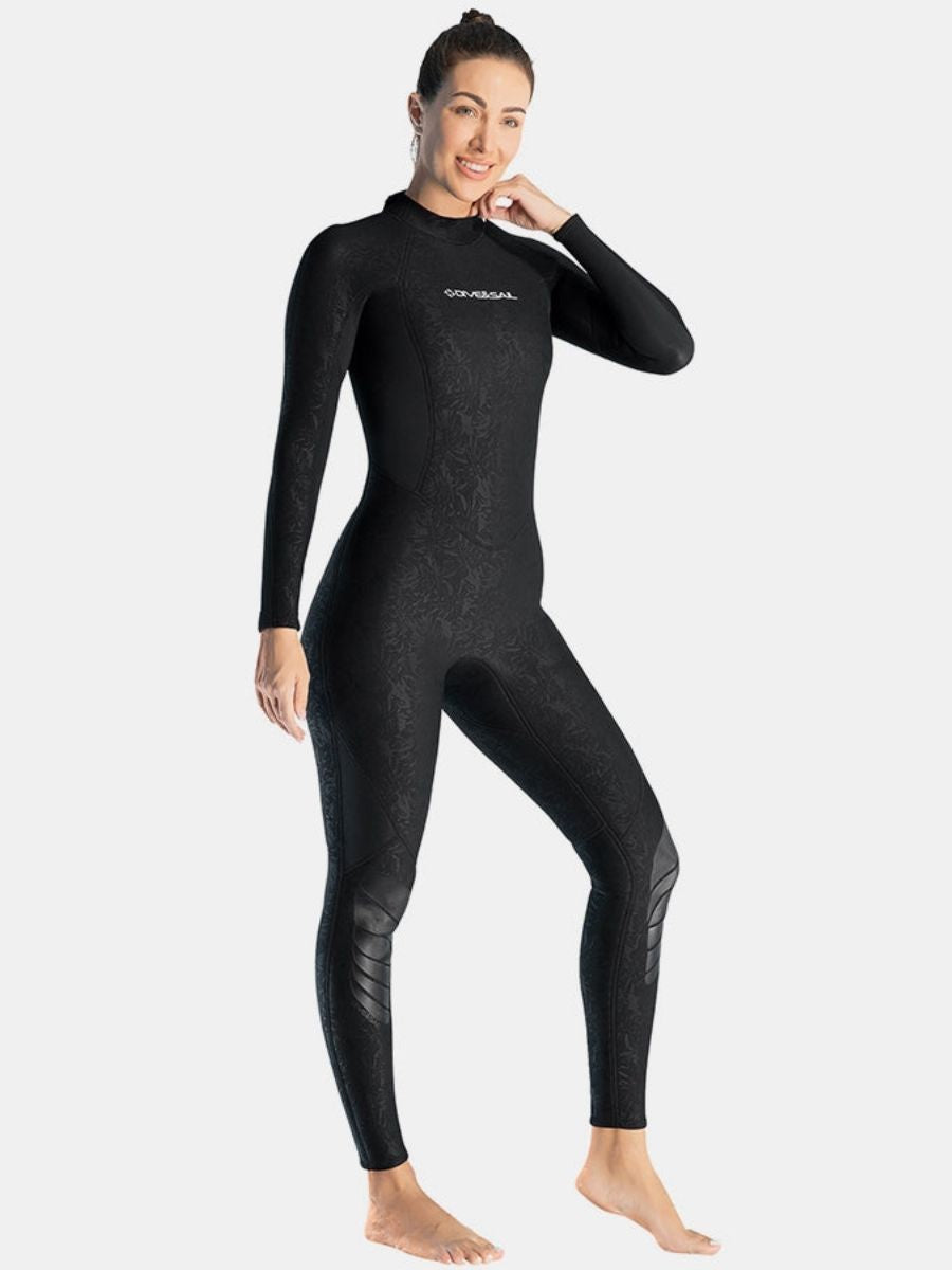 3mm Women's Long Sleeve UPF 50+ Back Zip One-Piece Black Full Wetsuit
