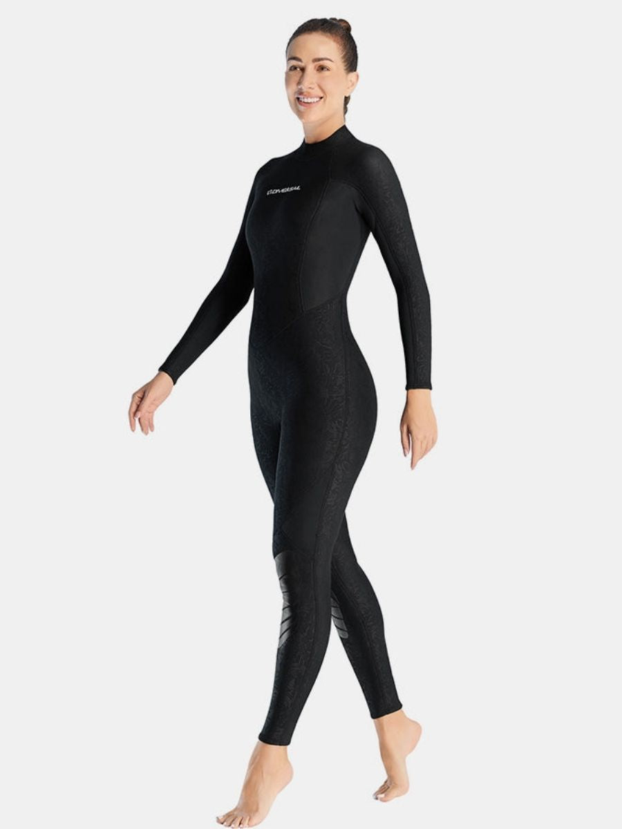 3mm Women's Long Sleeve UPF 50+ Back Zip One-Piece Black Full Wetsuit