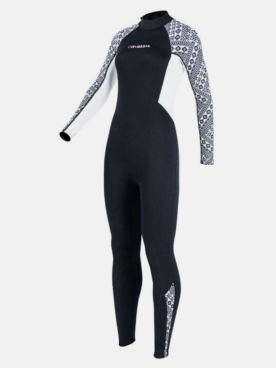3mm Women's One-Piece Long Sleeve Geometric Pattern Thickened Warm Protective Back Zip Full Wetsuit