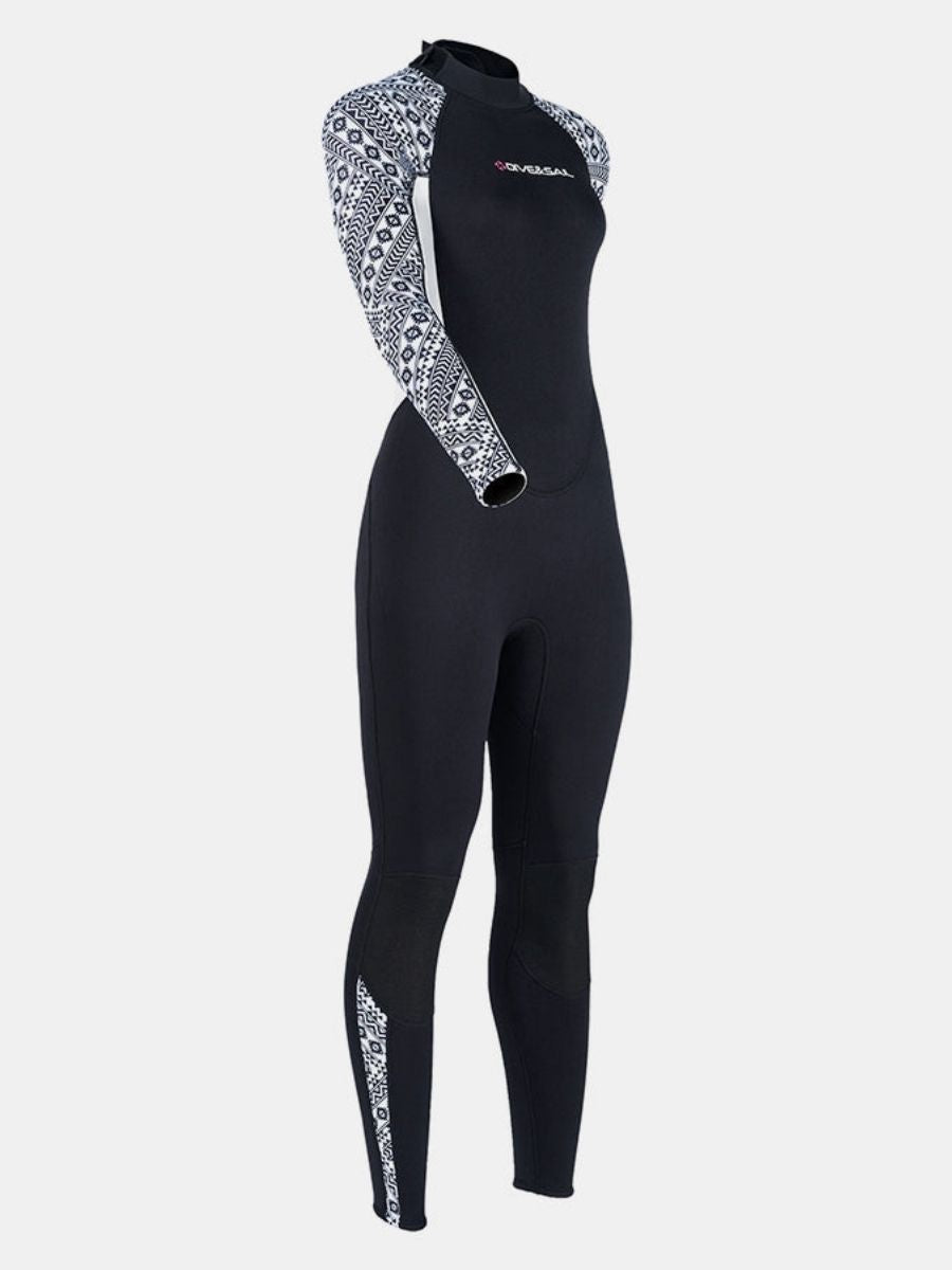 3mm Women's One-Piece Long Sleeve Geometric Pattern Thickened Warm Protective Back Zip Full Wetsuit