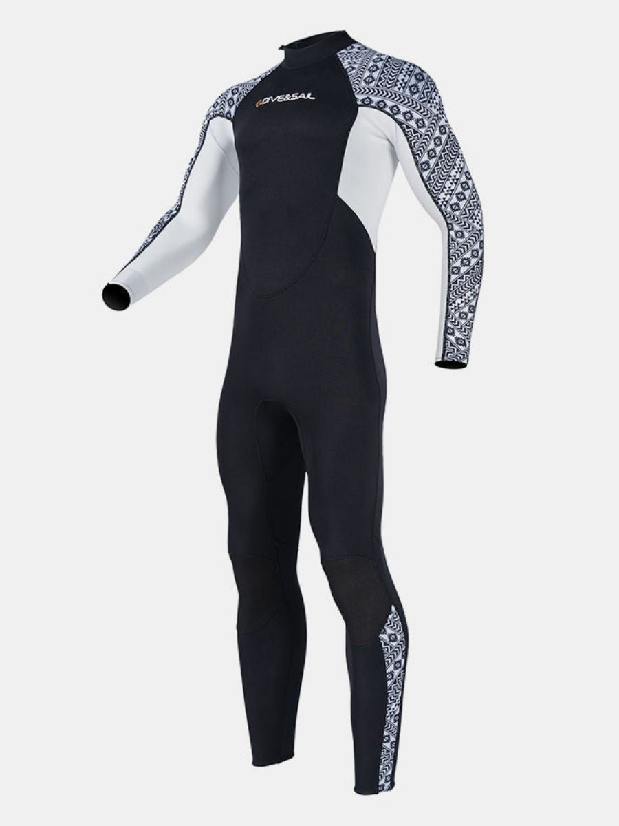 3mm Men's One-Piece Long Sleeve Geometric Pattern Thickened Warm Protective Back Zip Full Wetsuit