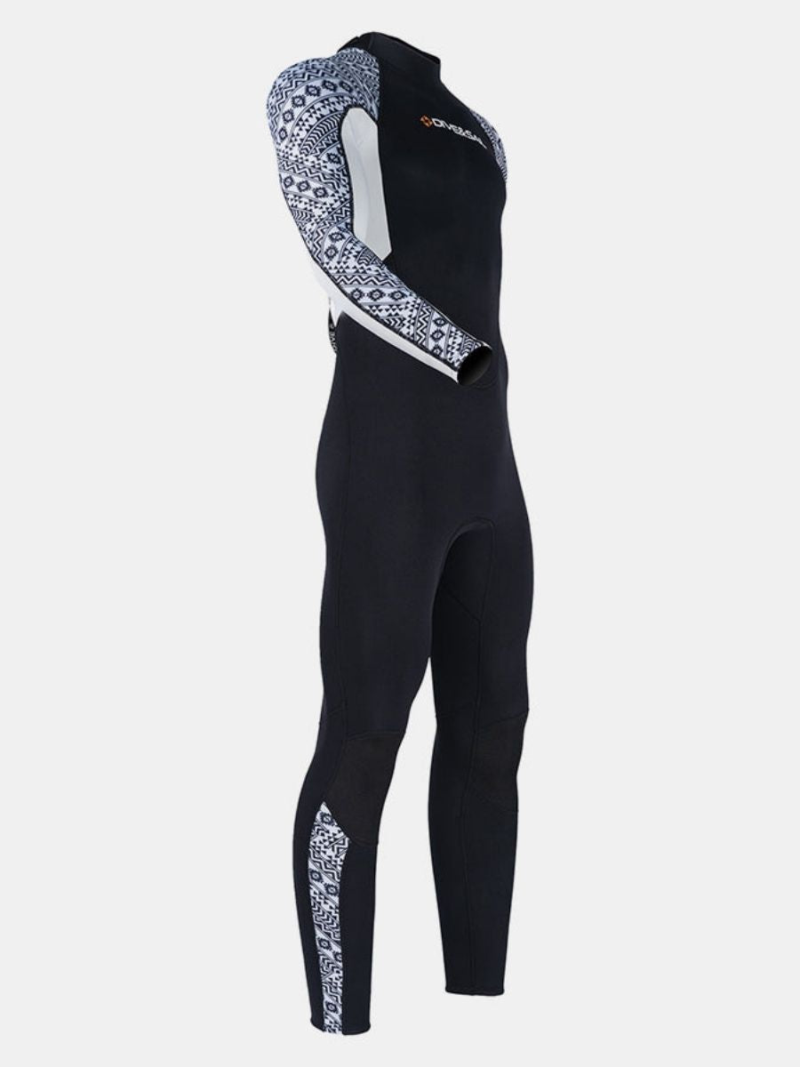 3mm Men's One-Piece Long Sleeve Geometric Pattern Thickened Warm Protective Back Zip Full Wetsuit