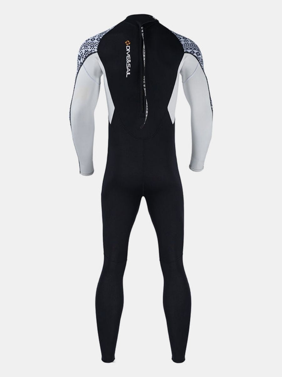 3mm Men's One-Piece Long Sleeve Geometric Pattern Thickened Warm Protective Back Zip Full Wetsuit