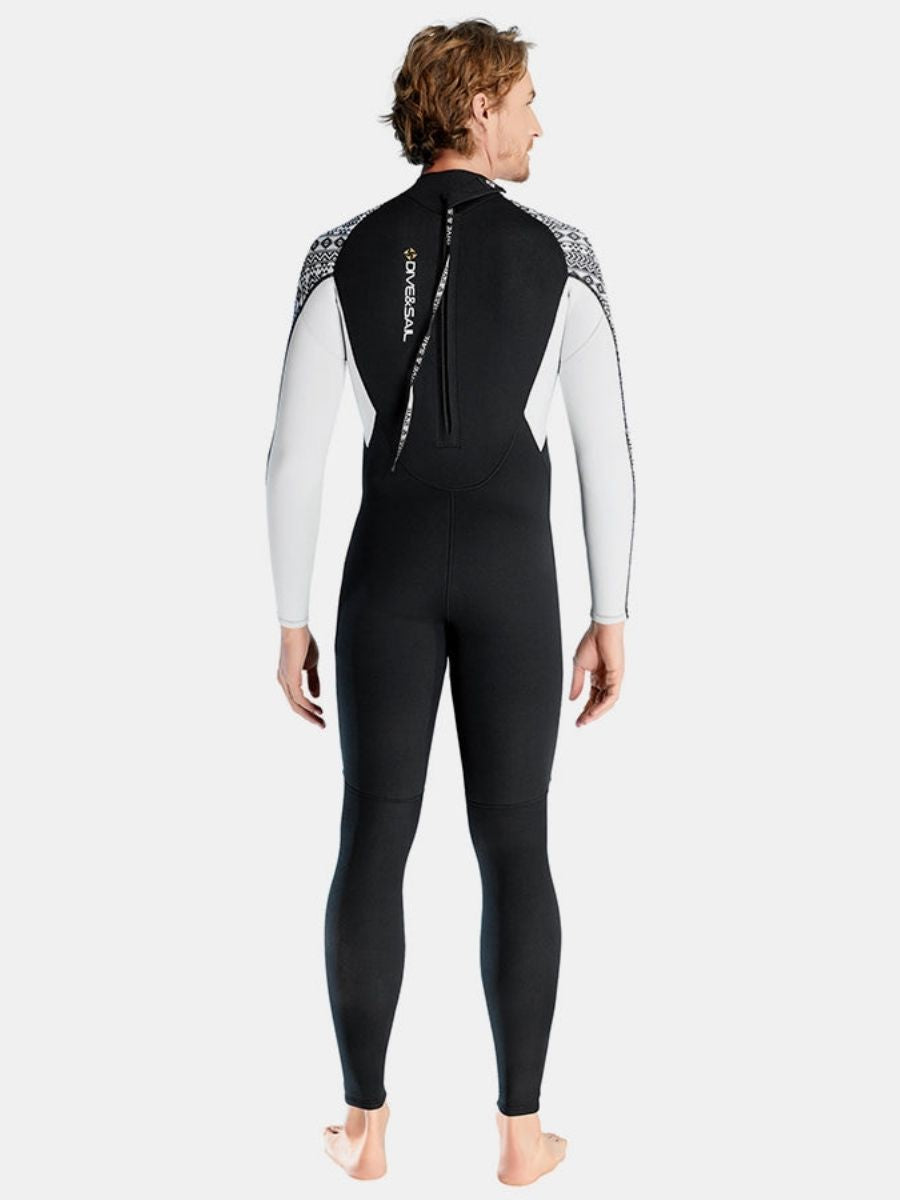 3mm Men's One-Piece Long Sleeve Geometric Pattern Thickened Warm Protective Back Zip Full Wetsuit