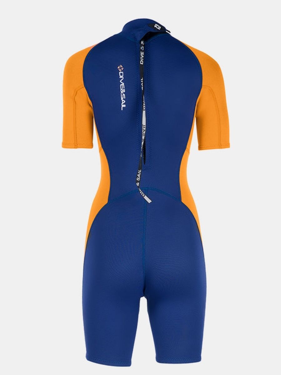 1.5mm Women's Navy Blue Short Sleeve One-Piece Warm And Cold-Proof Back Zip Shortie Wetsuit
