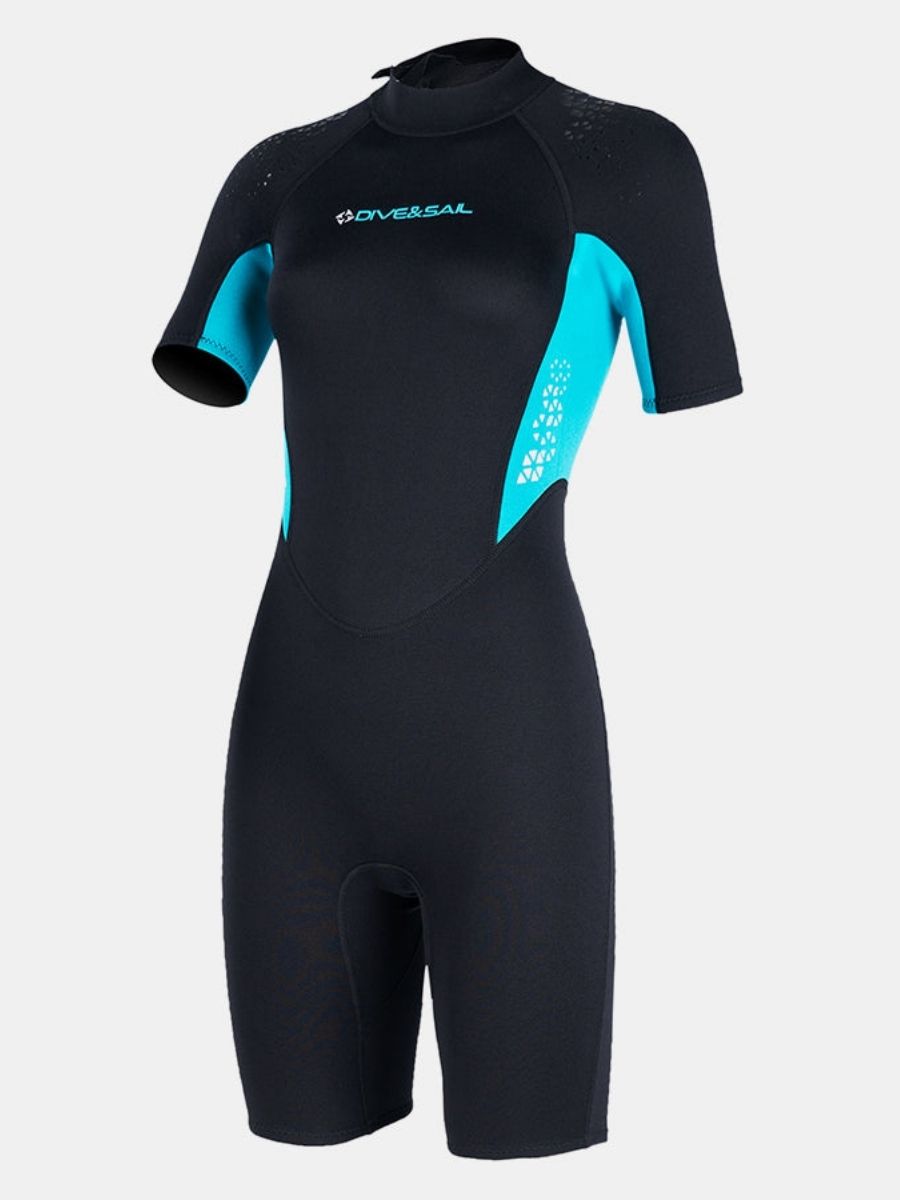 1.5mm Women's One-piece Short Sleeve Cold-Proof And Warm Blue Back Zip Shortie Wetsuit