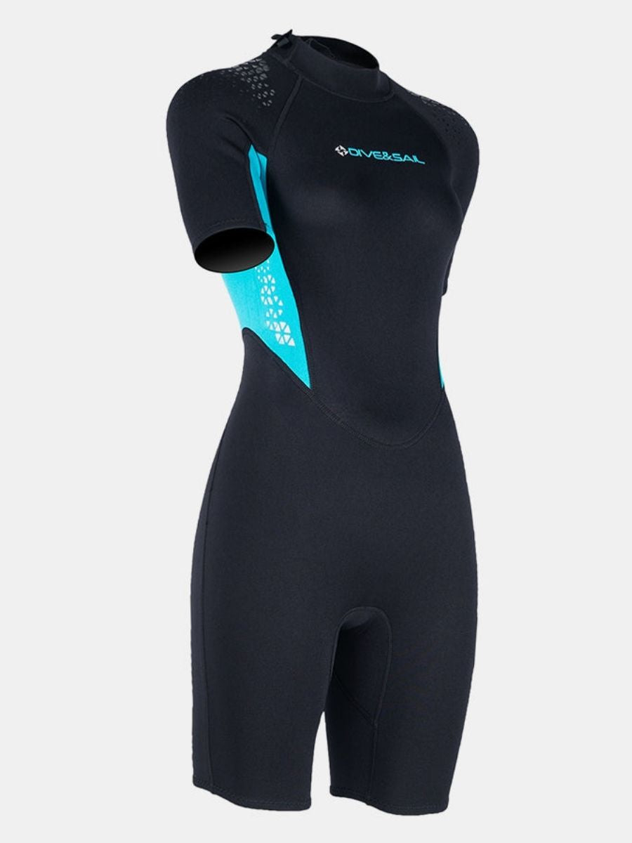 1.5mm Women's One-piece Short Sleeve Cold-Proof And Warm Blue Back Zip Shortie Wetsuit