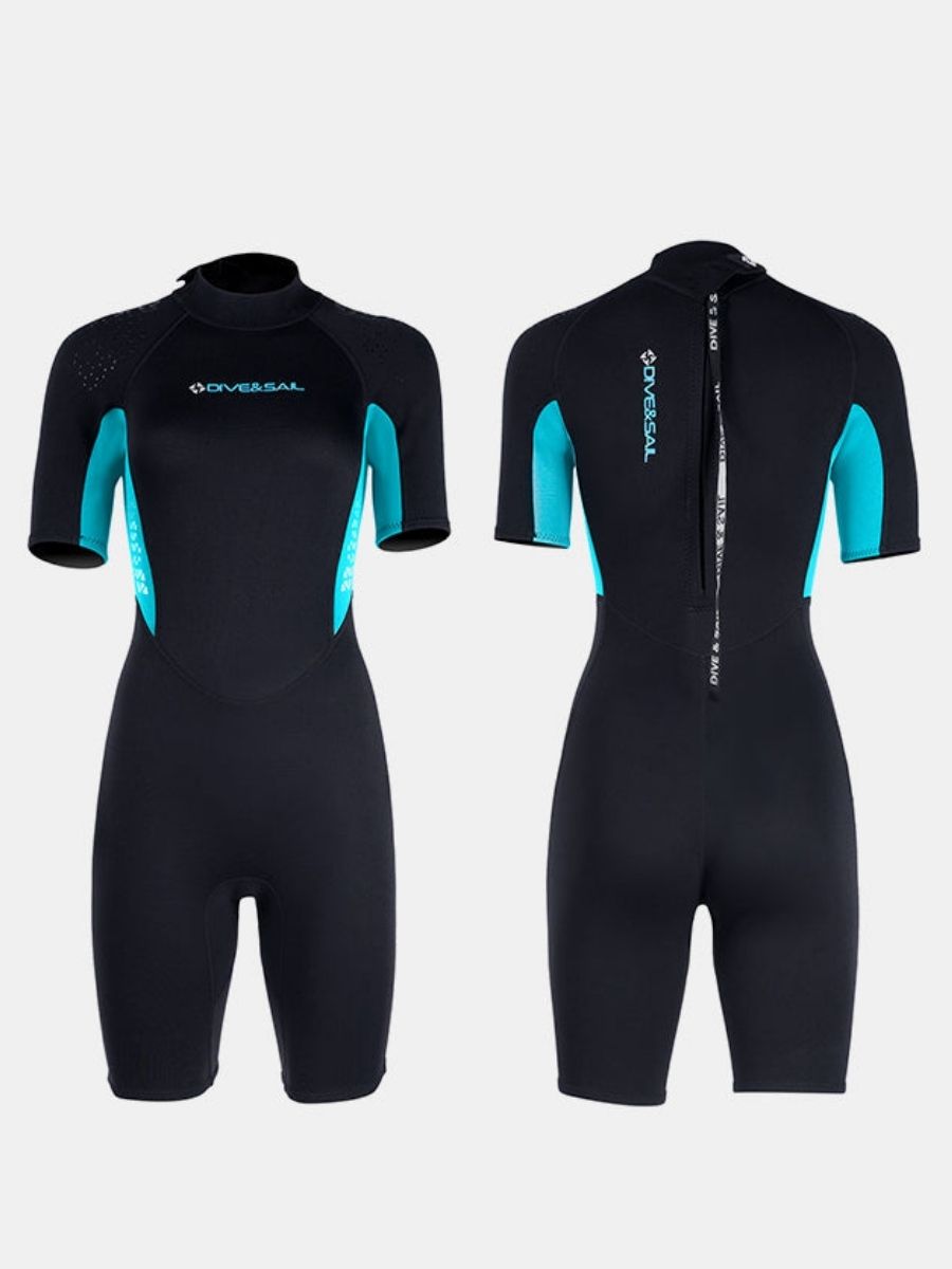 1.5mm Women's One-piece Short Sleeve Cold-Proof And Warm Blue Back Zip Shortie Wetsuit