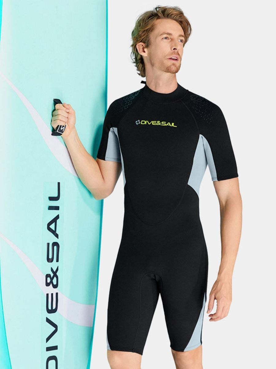 1.5mm Men's Short Sleeve Gray Cold-Proof and Warm One-piece Back Zip Shortie Wetsuit