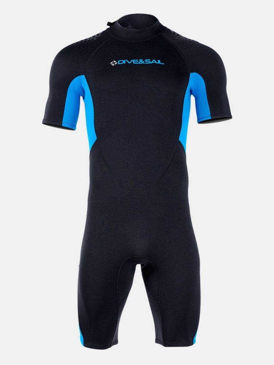 1.5mm Men's Short Sleeve Blue Cold-Proof and Warm One-piece Back Zip Shortie Wetsuit