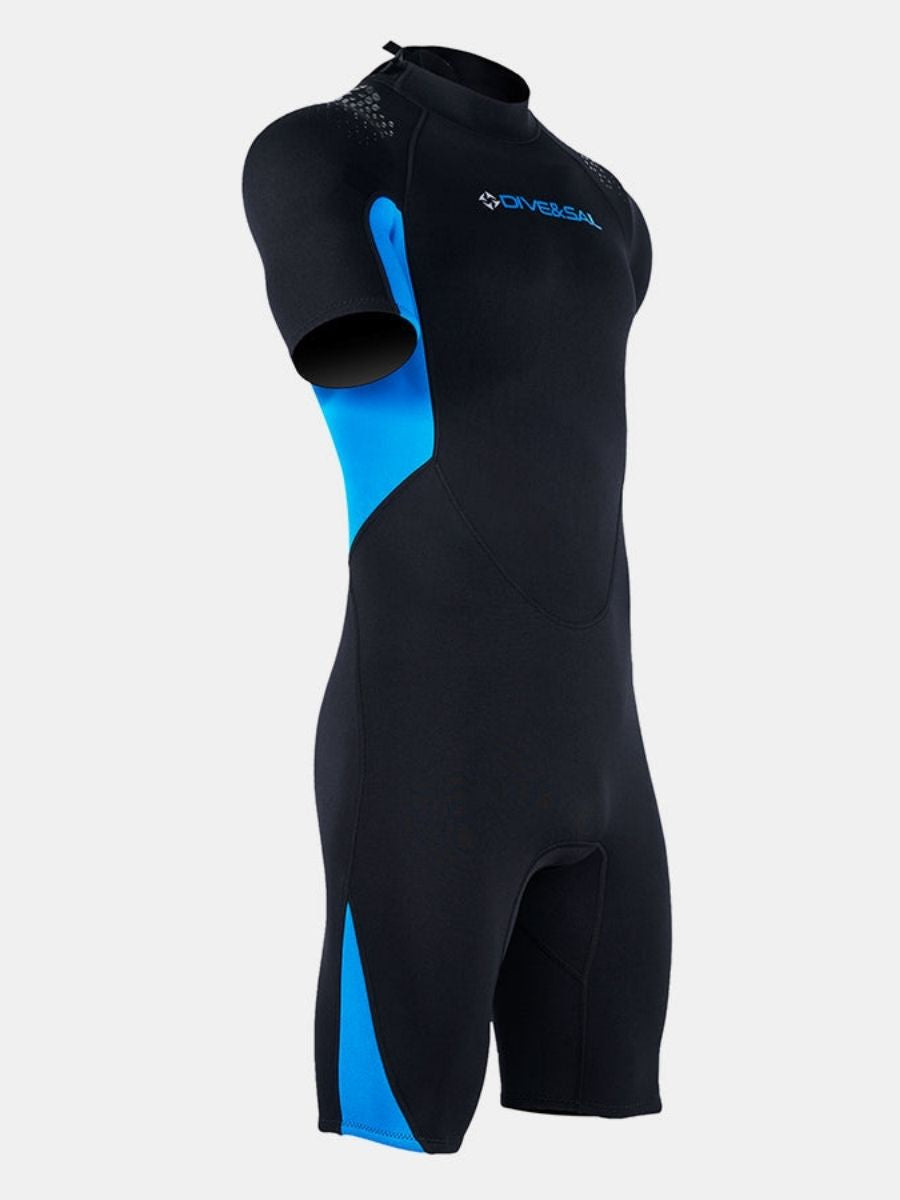 1.5mm Men's Short Sleeve Blue Cold-Proof and Warm One-piece Back Zip Shortie Wetsuit