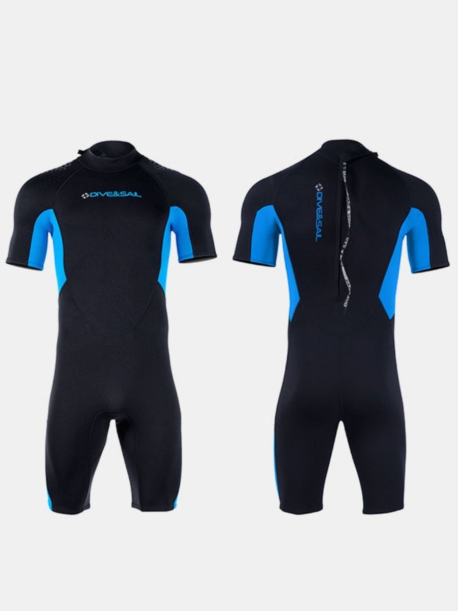 1.5mm Men's Short Sleeve Blue Cold-Proof and Warm One-piece Back Zip Shortie Wetsuit