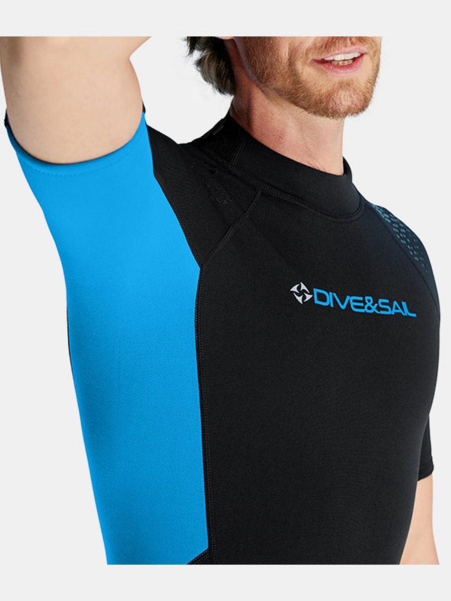 1.5mm Men's Short Sleeve Blue Cold-Proof and Warm One-piece Back Zip Shortie Wetsuit