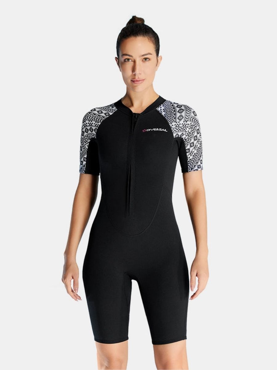 3mm Women's Cold-Proof Short Sleeve One-piece Front Zip Shortie Wetsuit
