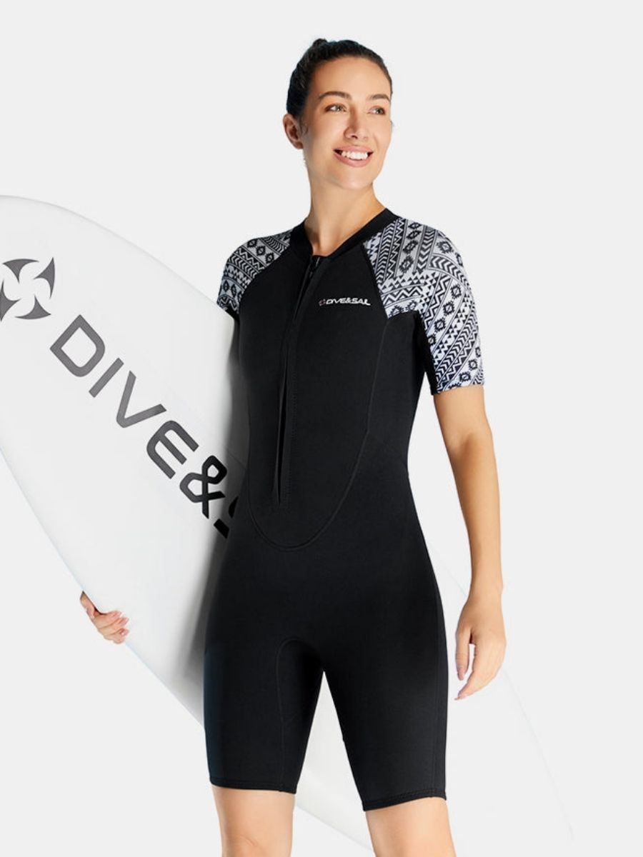 3mm Women's Cold-Proof Short Sleeve One-piece Front Zip Shortie Wetsuit