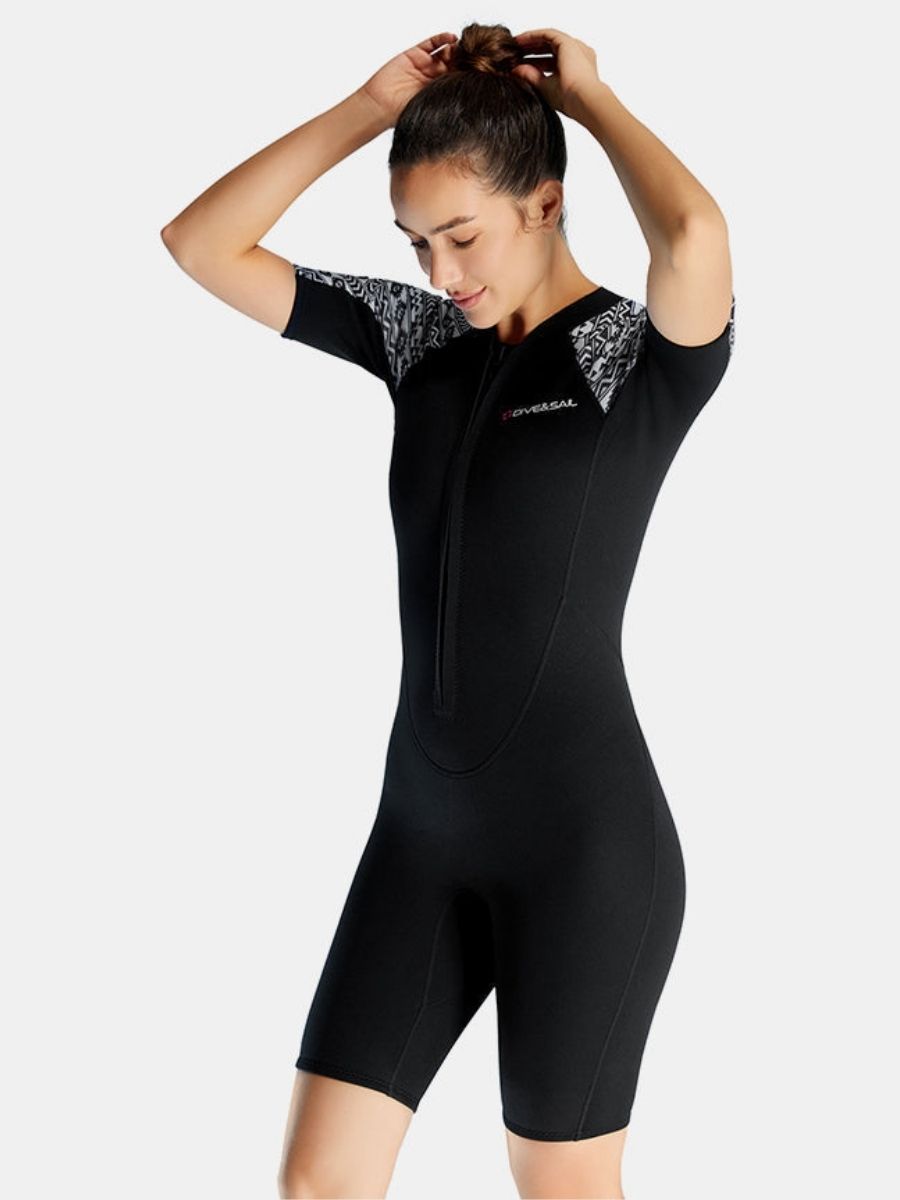 3mm Women's Cold-Proof Short Sleeve One-piece Front Zip Shortie Wetsuit