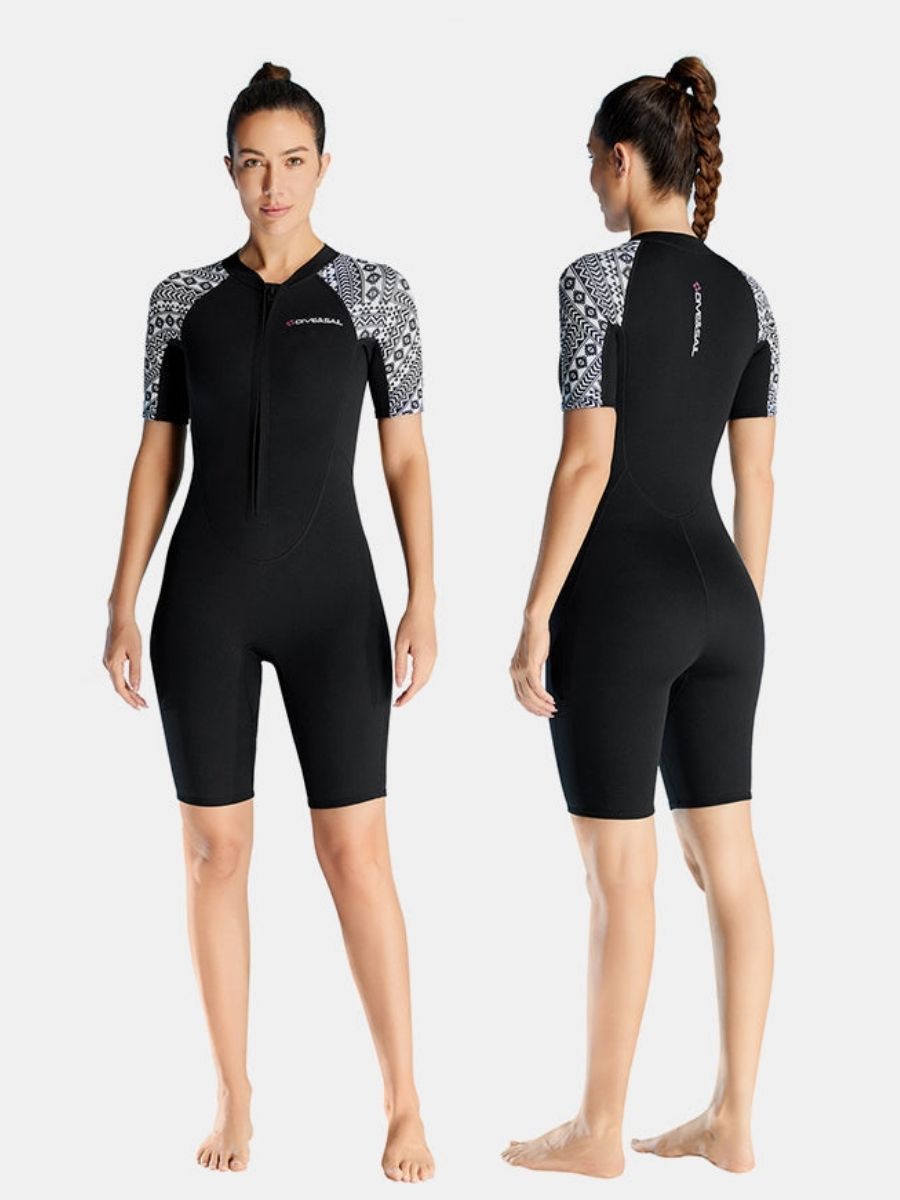 3mm Women's Cold-Proof Short Sleeve One-piece Front Zip Shortie Wetsuit