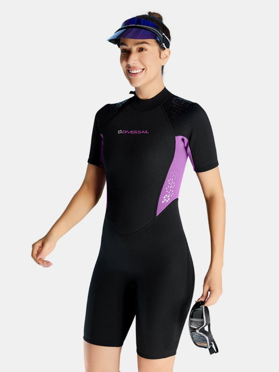 3mm Women's Short Sleeve One-piece Warm Back Zip Shortie Wetsuit
