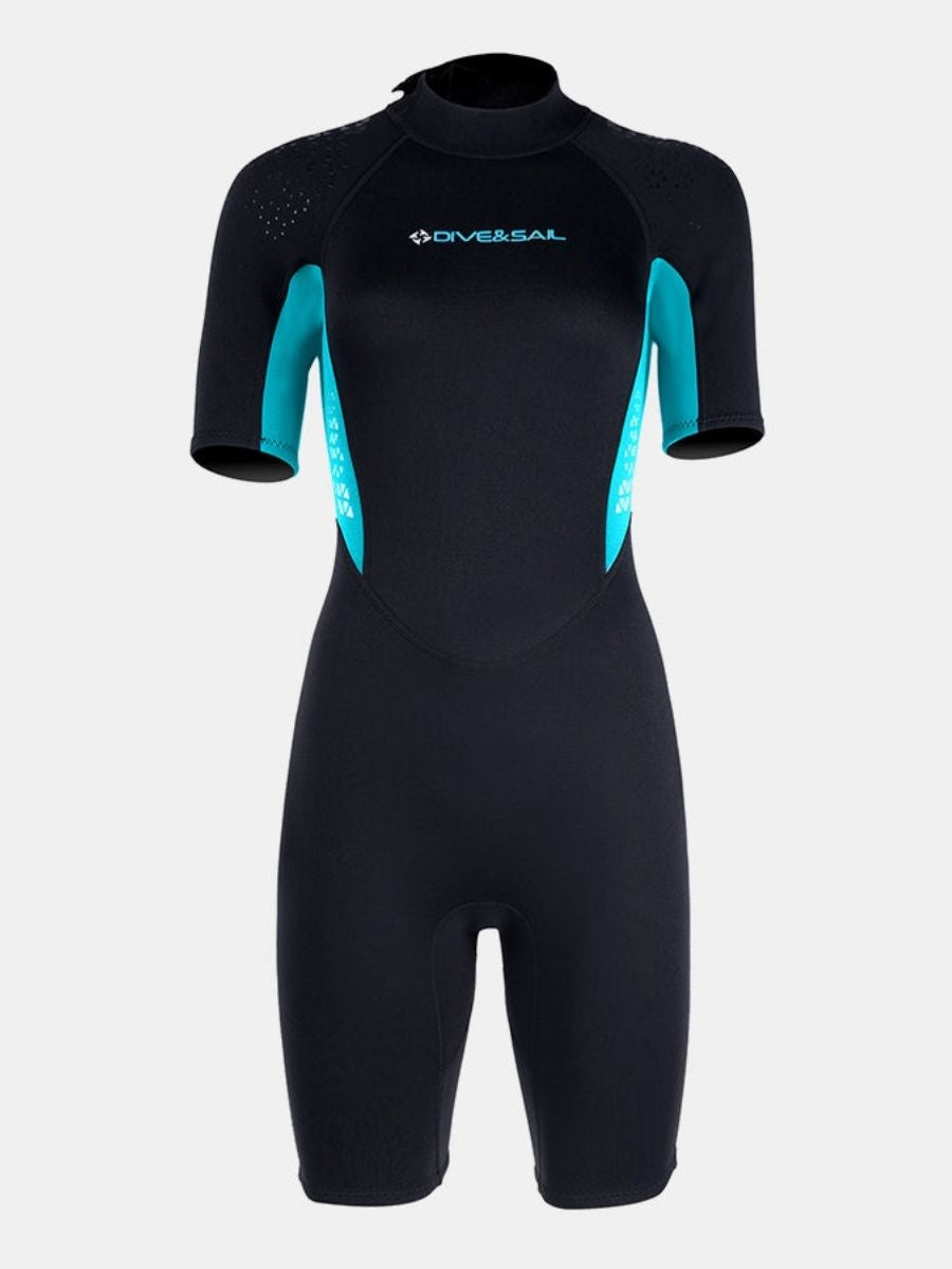 3mm Women's Blue Short Sleeve One-piece Warm Back Zip Shortie Wetsuit
