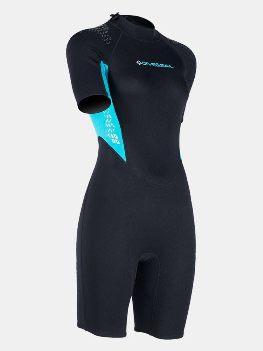 3mm Women's Blue Short Sleeve One-piece Warm Back Zip Shortie Wetsuit