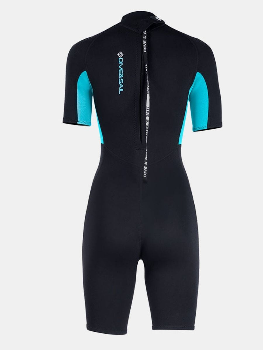 3mm Women's Blue Short Sleeve One-piece Warm Back Zip Shortie Wetsuit
