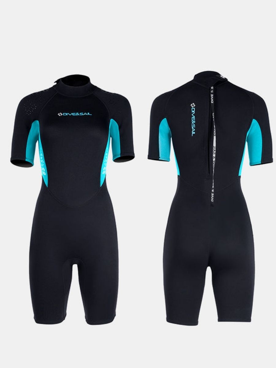 3mm Women's Blue Short Sleeve One-piece Warm Back Zip Shortie Wetsuit