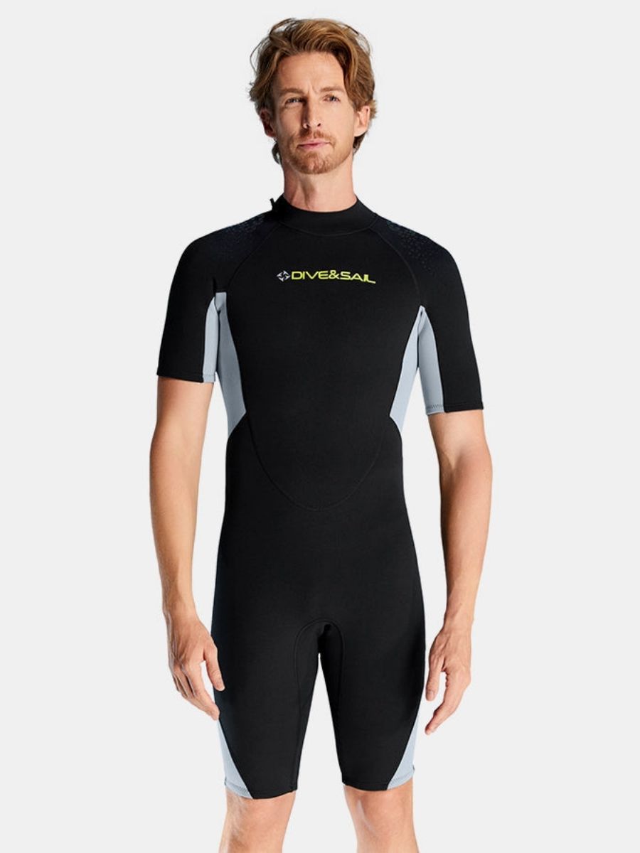 3mm Men's Grey Short Sleeve One-piece Warm Back Zip Shortie Wetsuit