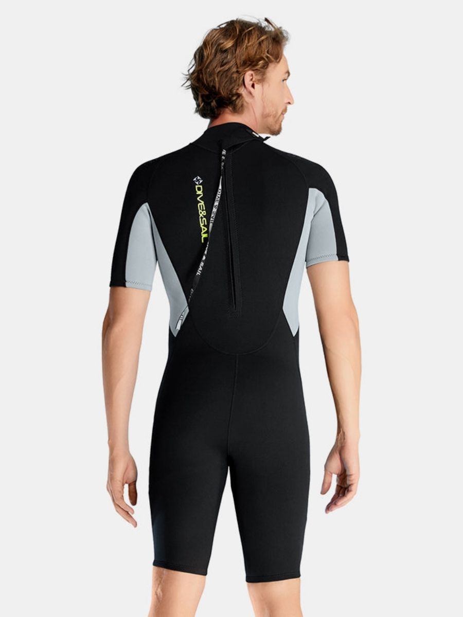 3mm Men's Grey Short Sleeve One-piece Warm Back Zip Shortie Wetsuit