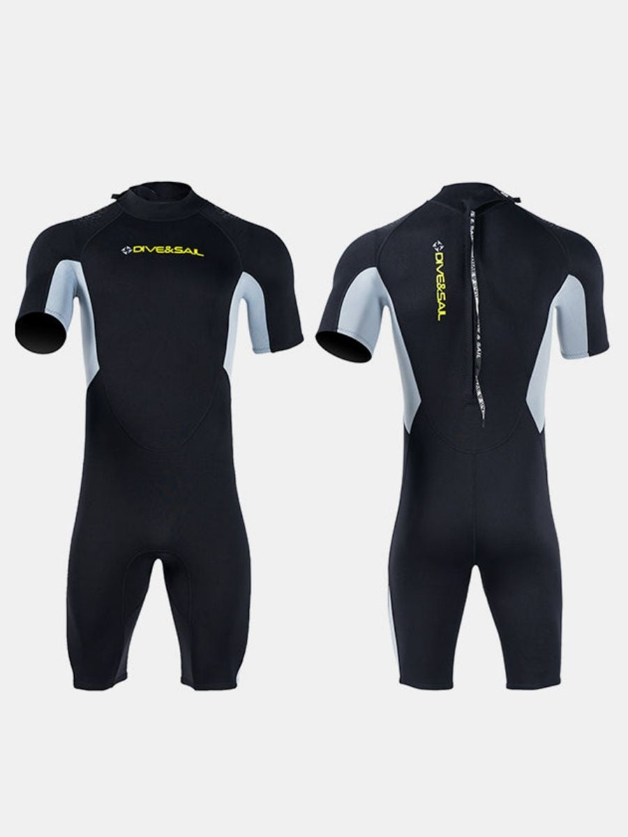 3mm Men's Grey Short Sleeve One-piece Warm Back Zip Shortie Wetsuit