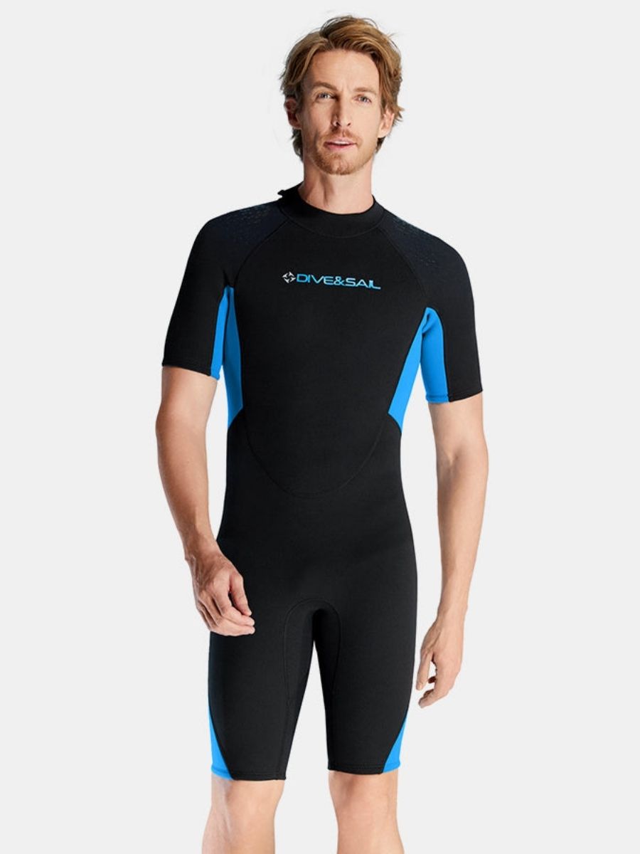 3mm Men's Blue Short Sleeve One-piece Warm Back Zip Shortie Wetsuit