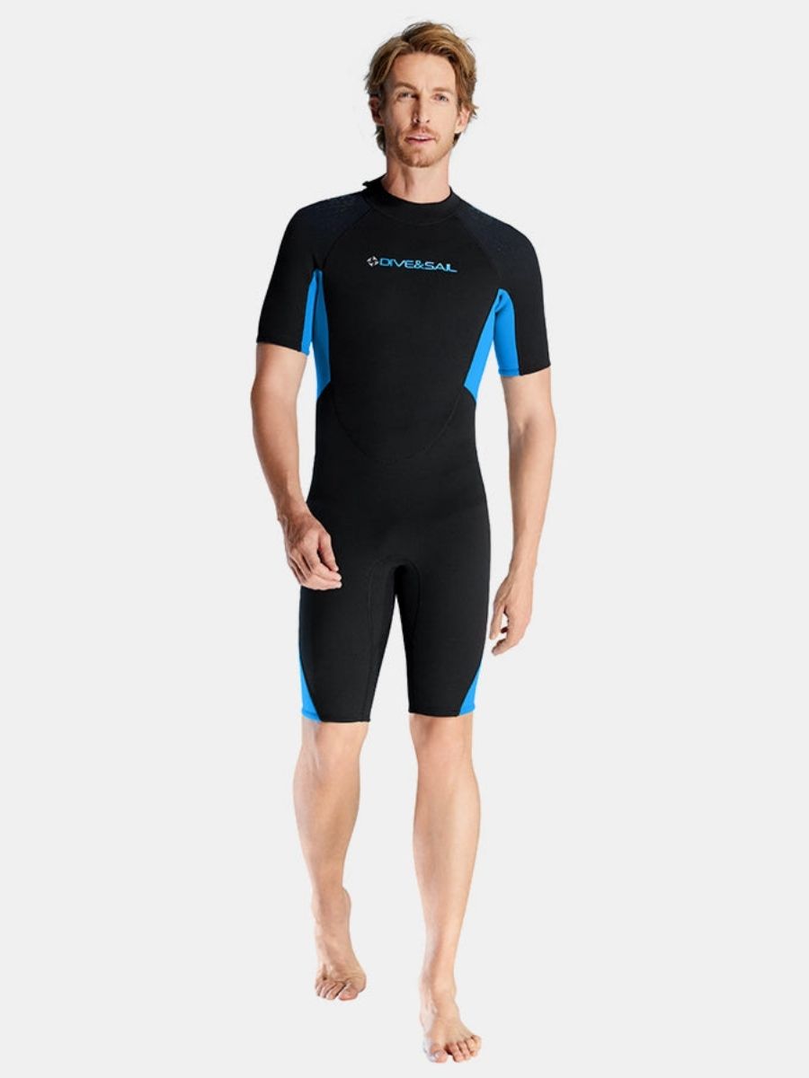 3mm Men's Blue Short Sleeve One-piece Warm Back Zip Shortie Wetsuit