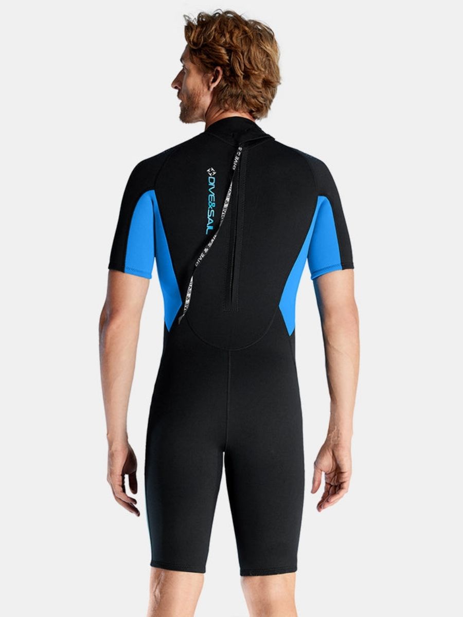 3mm Men's Blue Short Sleeve One-piece Warm Back Zip Shortie Wetsuit